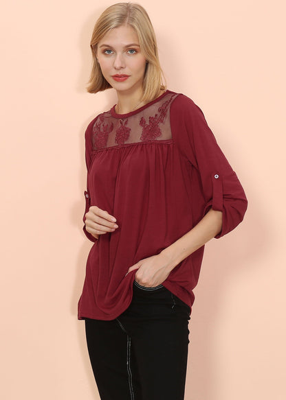 Lace Detail Mid Elbow Blouse