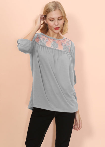 Lace Detail Mid Elbow Blouse