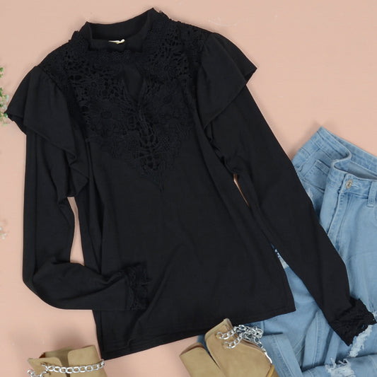 Lace Detail Ruffle Shoulder Top