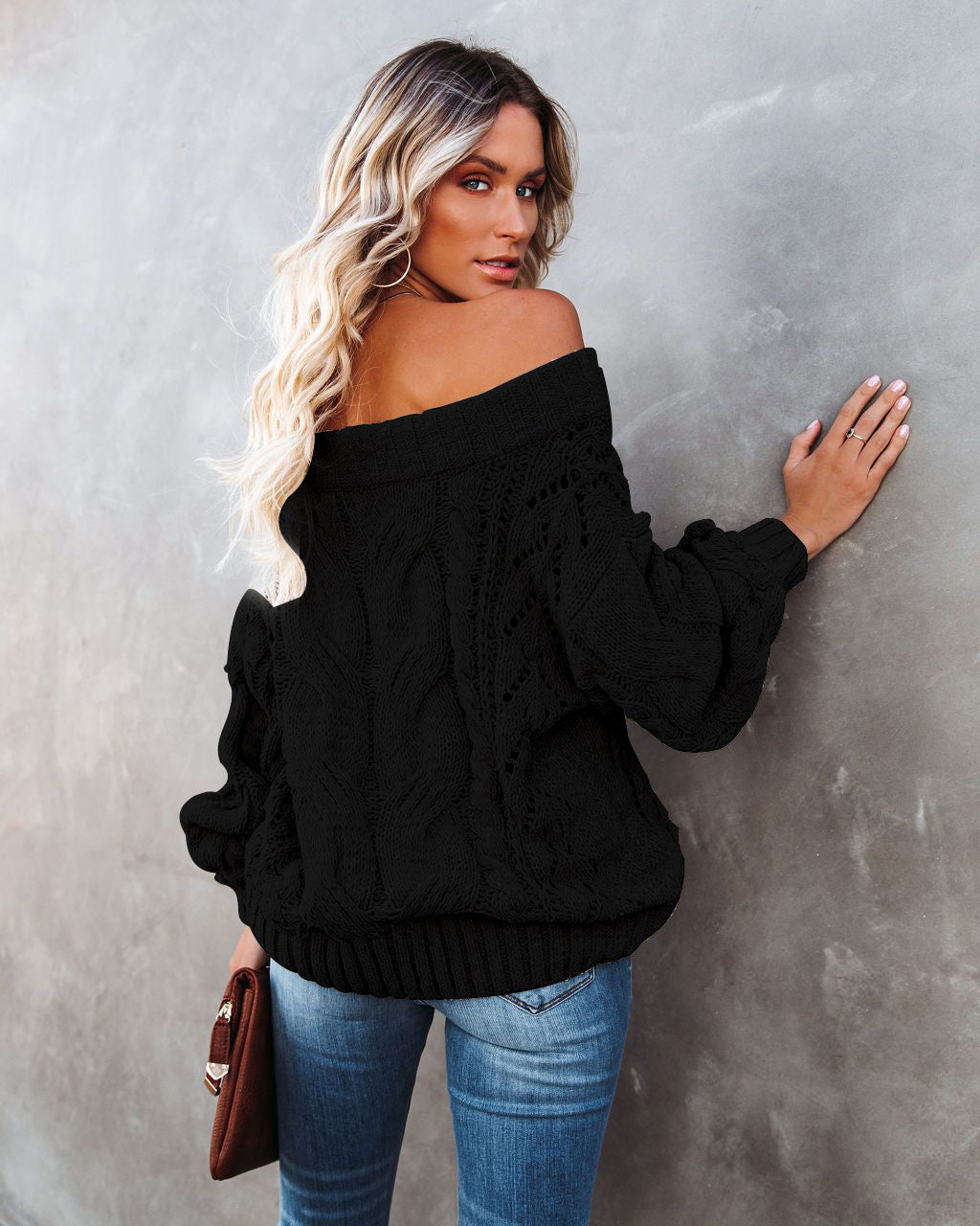 Off Shoulder Cable Knit Sweater