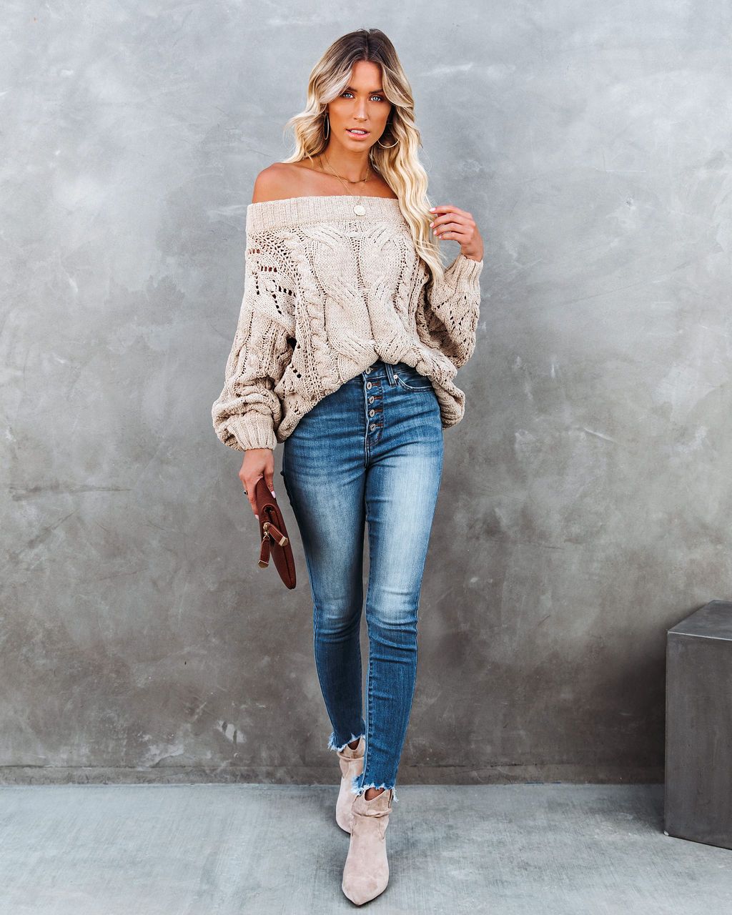 Off Shoulder Cable Knit Sweater