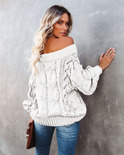 Off Shoulder Cable Knit Sweater