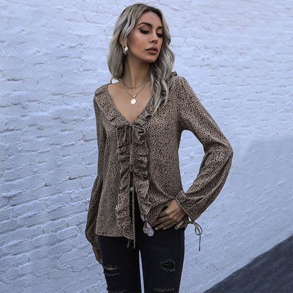 Ruffle Front Cheetah Print Blouse