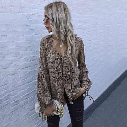 Ruffle Front Cheetah Print Blouse