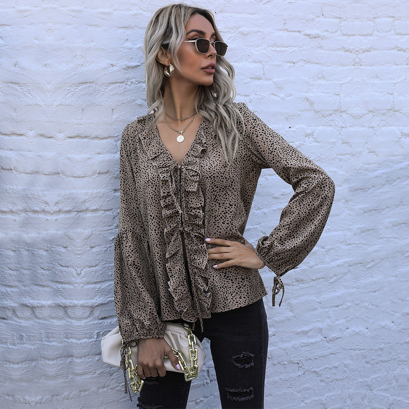 Ruffle Front Cheetah Print Blouse