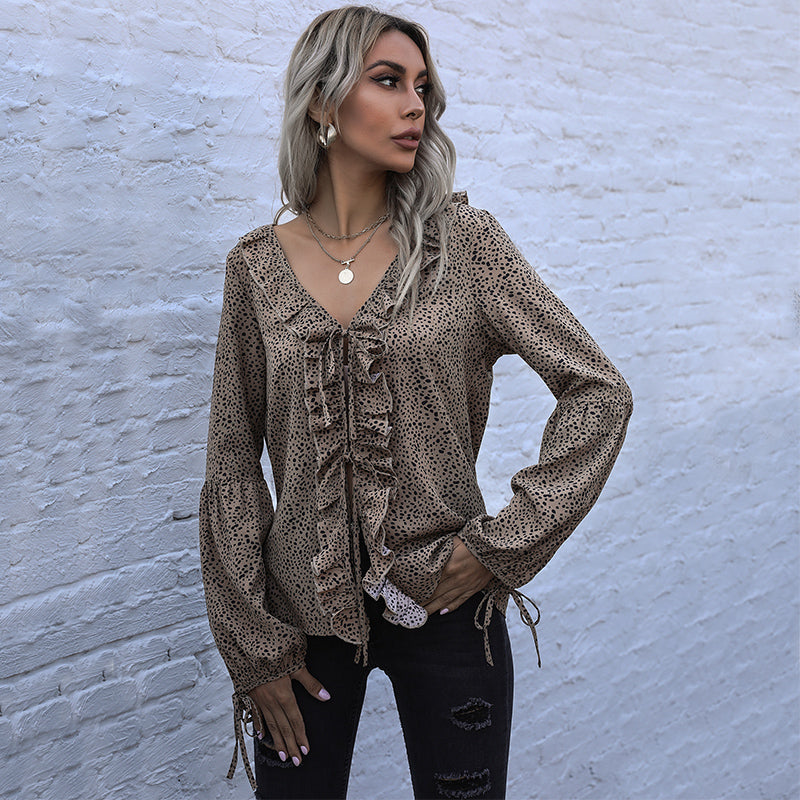 Ruffle Front Cheetah Print Blouse