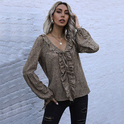 Ruffle Front Cheetah Print Blouse