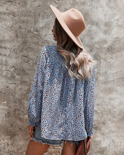 Ruffle Neck Cheetah Print Blouse