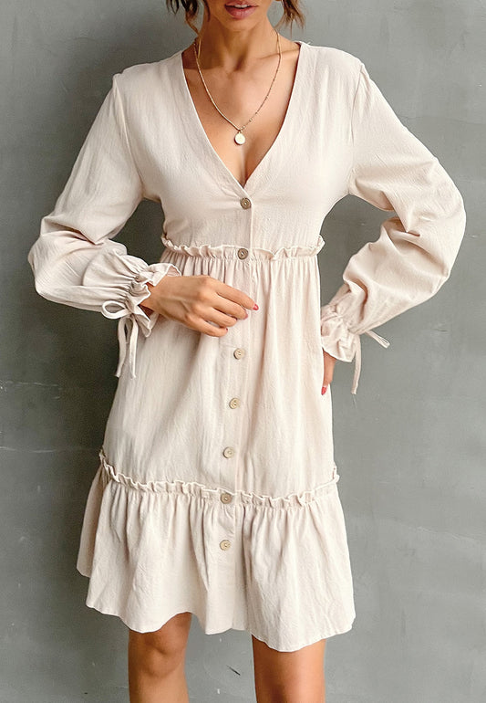 Plunge Neck Smock Dress