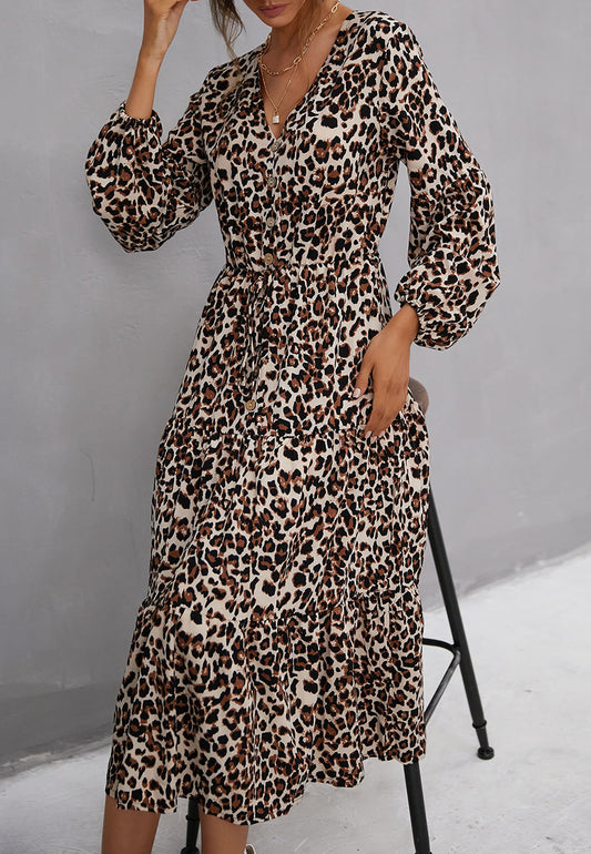 Leopard Print Flowy Midi Dress