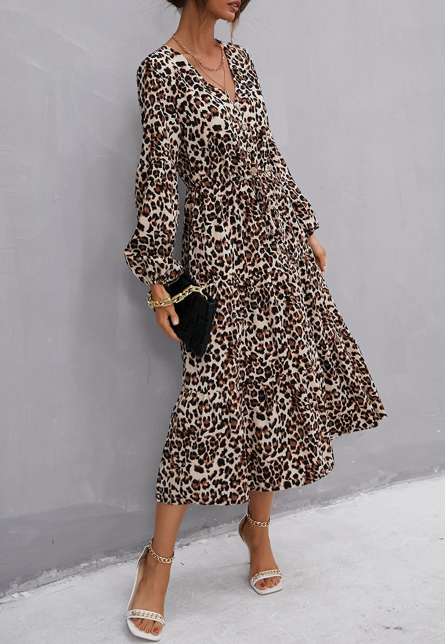 Vestido midi fluido con estampado de leopardo