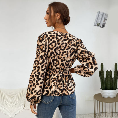 Leopard Cutout Sleeve Blouse