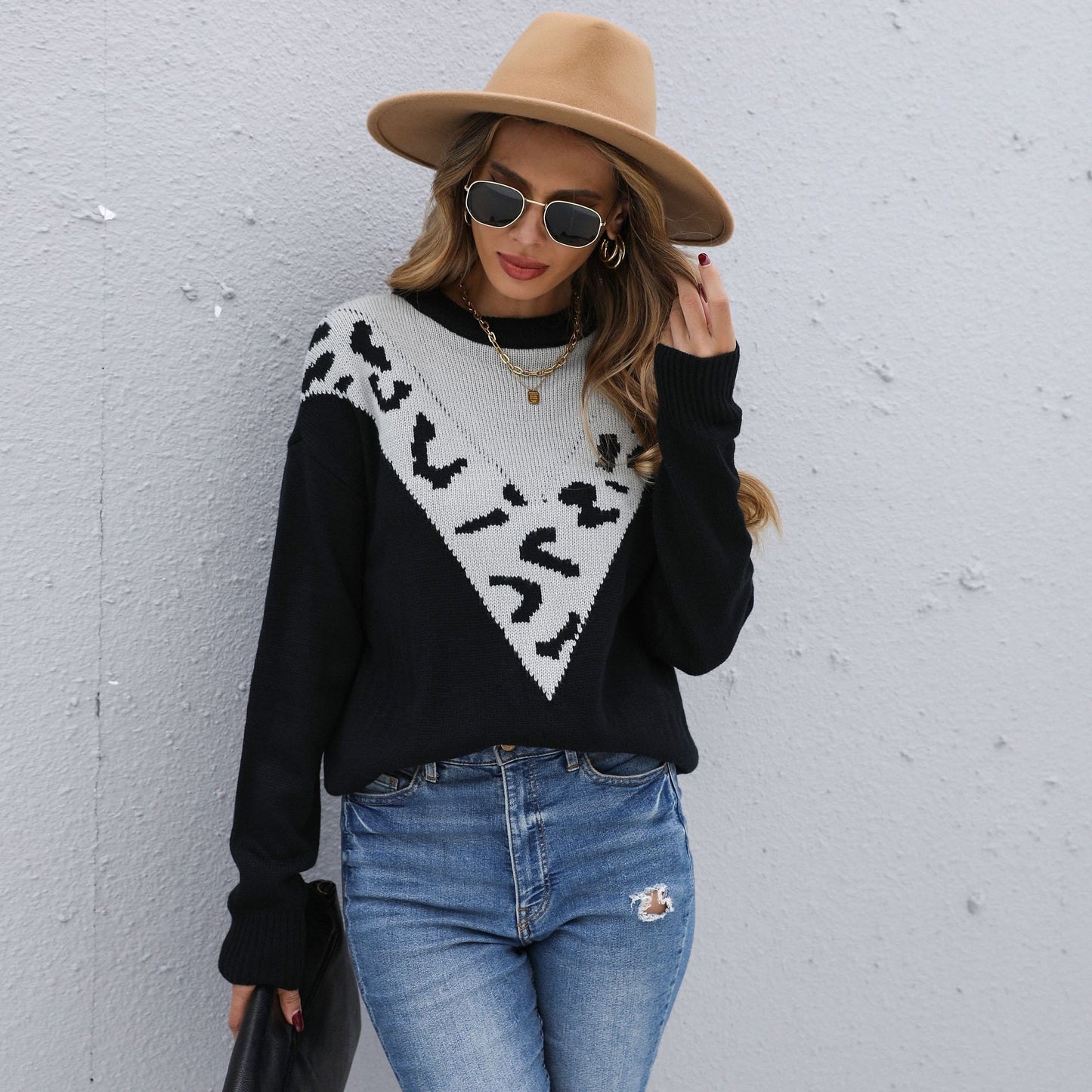 Two Tone Cheetah Light Sweater