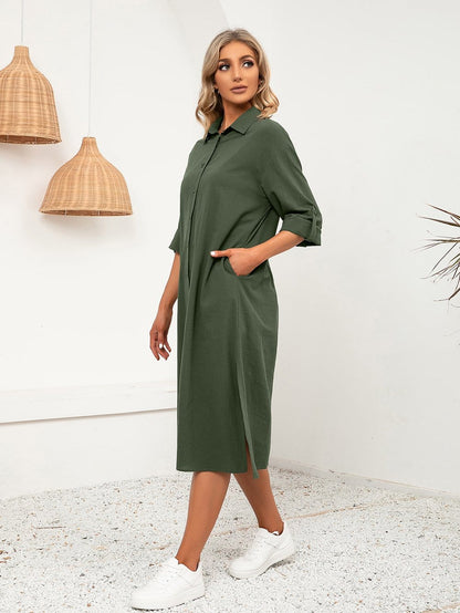 Solid Button Down Shirt Dress