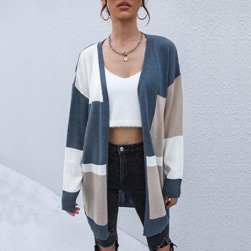 Striped Open Front Fall Cardigan