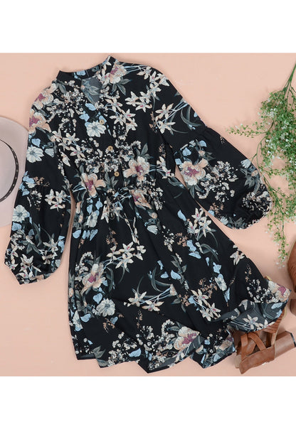 Vintage Collared Floral Print Dress