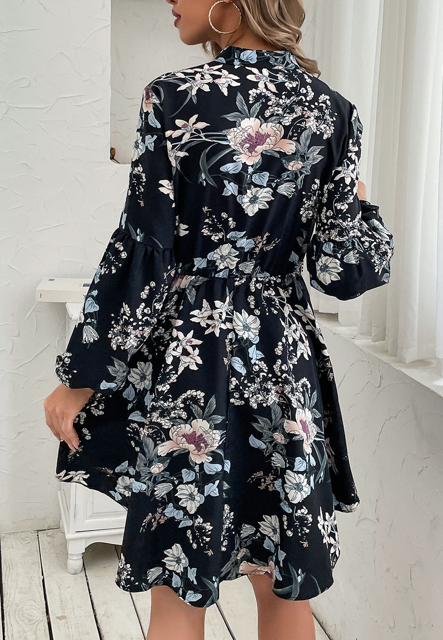 Vintage Collared Floral Print Dress