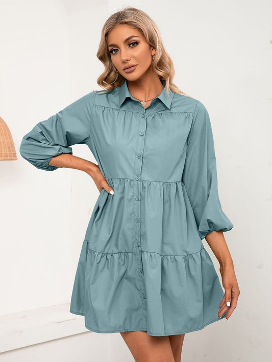 Vestido camisero con capas hasta el codo 