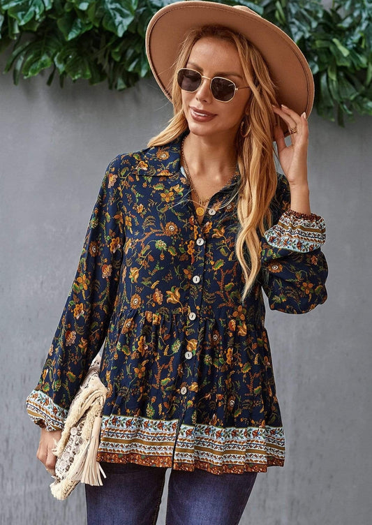 Floral Boho Button Down Blouse