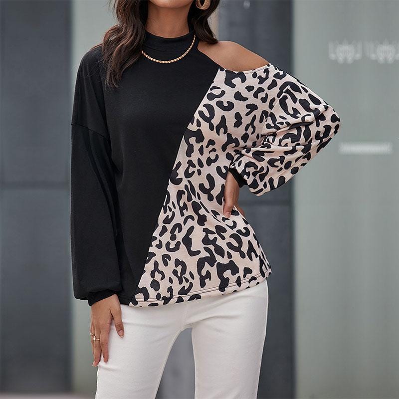 Leopard print one shoulder on sale sweatshirt