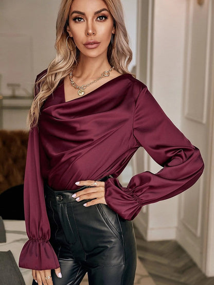 Cowl Neck Long Sleeve Blouse