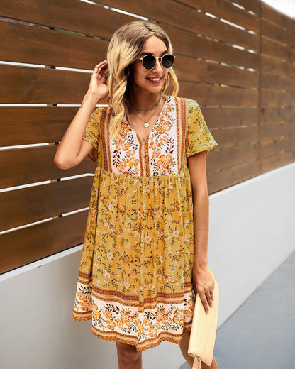 Vestido bohemio con estampado floral multicolor 