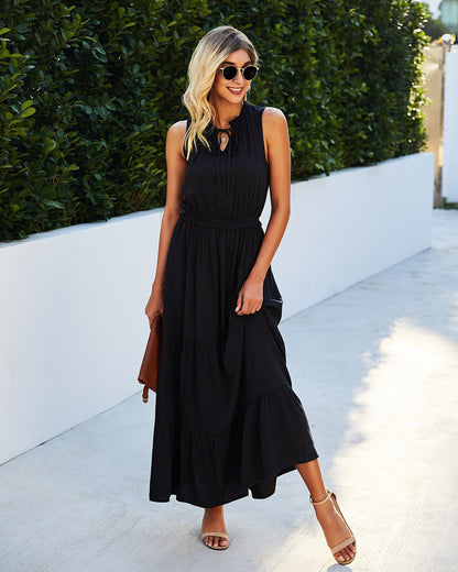 Tie Neck Solid Maxi Dress