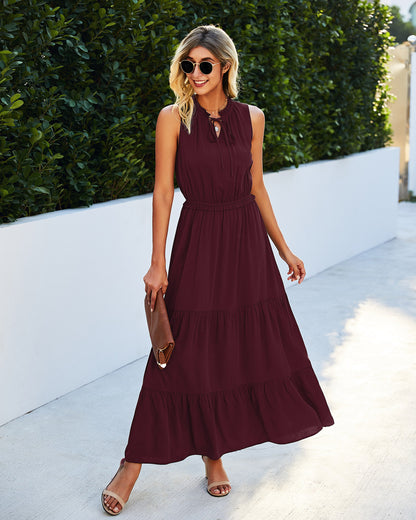 Tie Neck Solid Maxi Dress