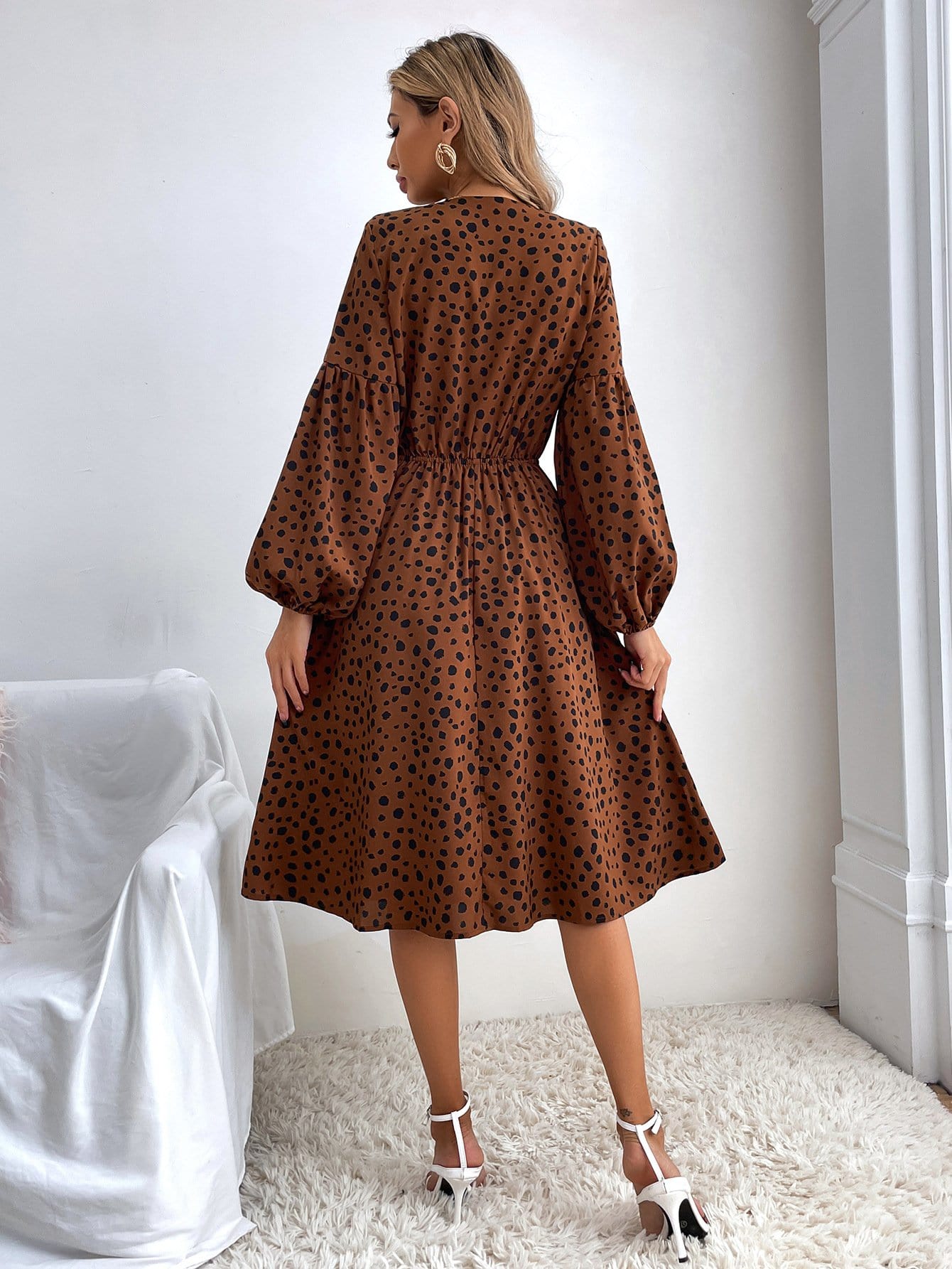 Belinda 80s Dark Brown Cheetah Print Scoop Neck Mini Dress