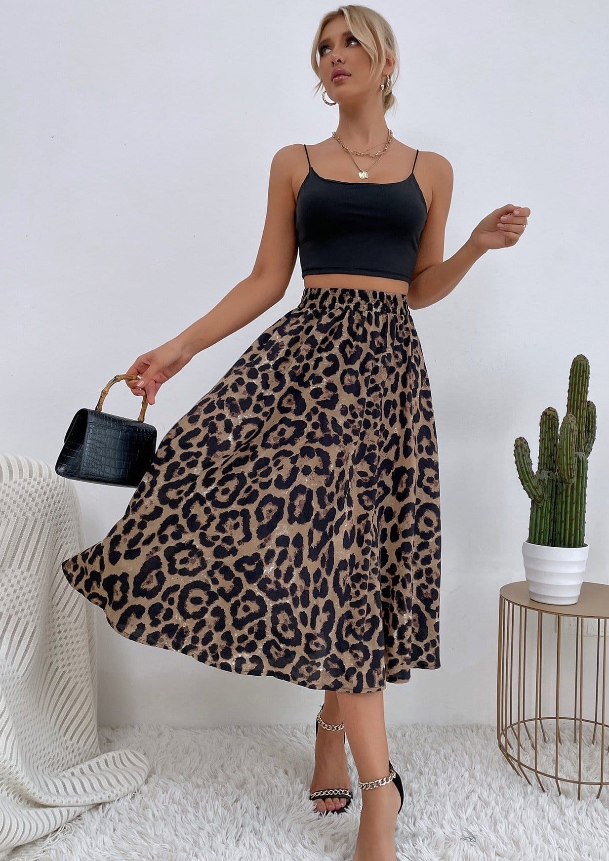 High waisted leopard clearance skirt