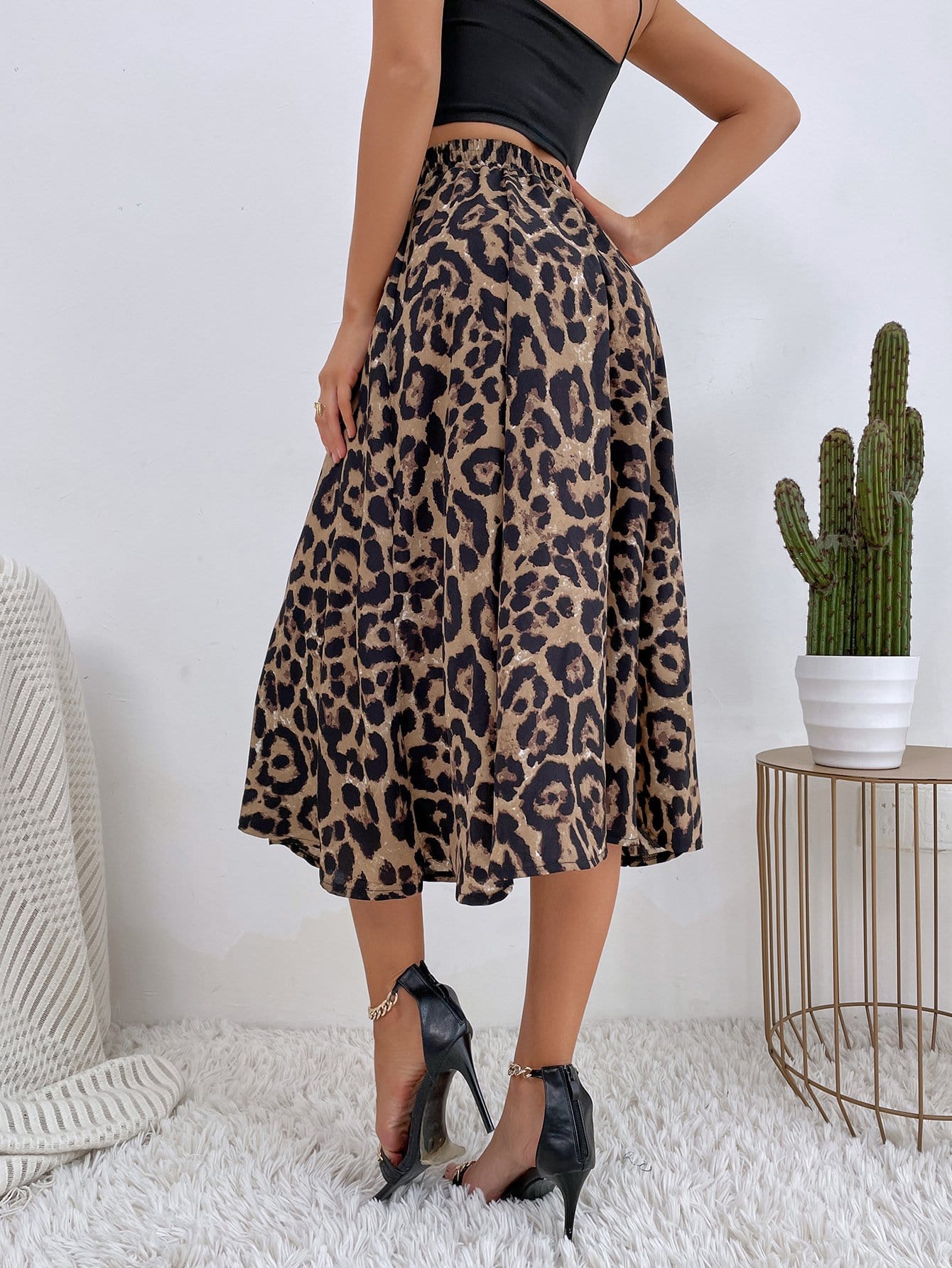 High waisted clearance leopard skirt