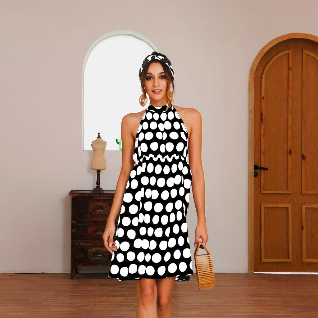 Halter Backless Polka Dot Dress