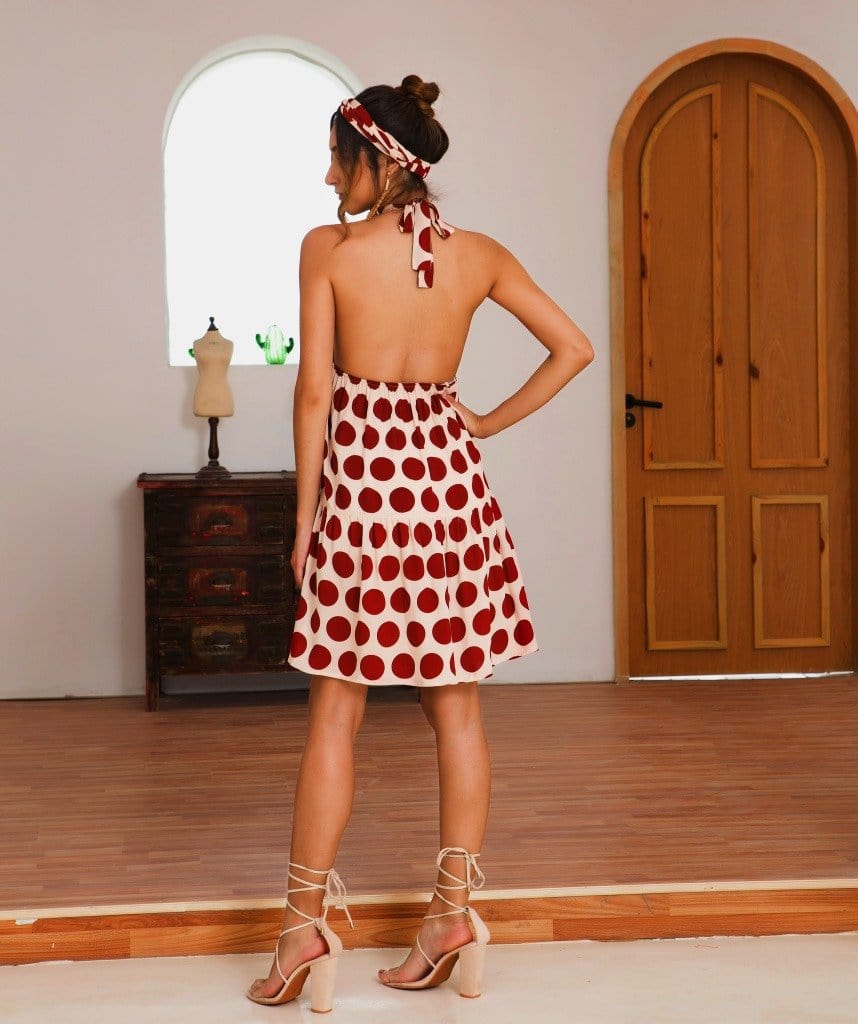 Halter Backless Polka Dot Dress