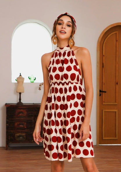 Halter Backless Polka Dot Dress