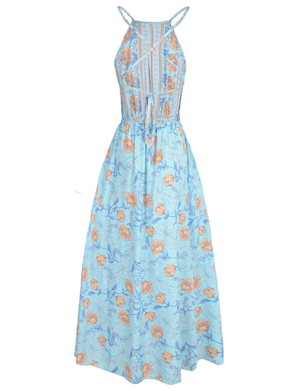 Halter Neck Backless Floral Dress