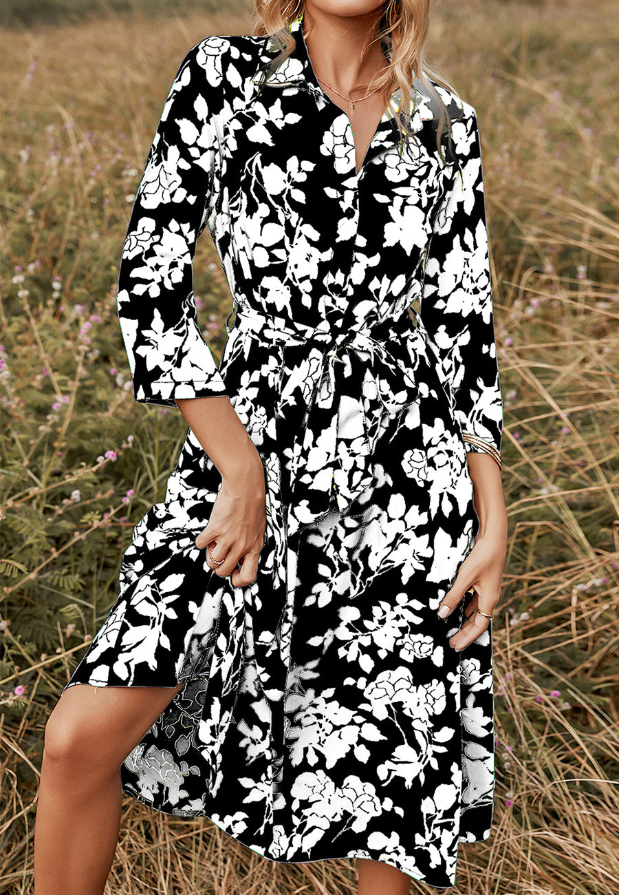 Floral Print Polo Shirt Dress