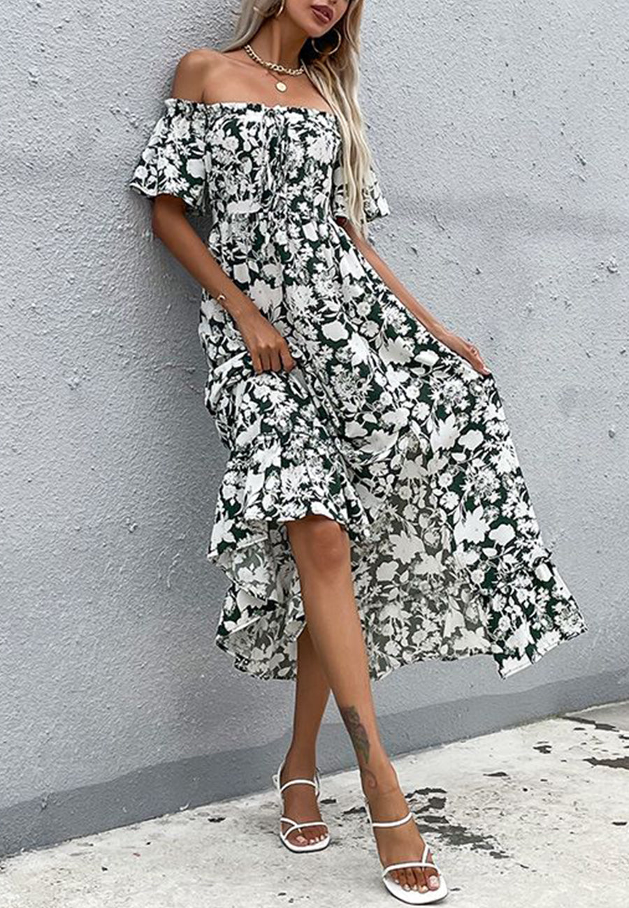 Off Shoulder Front Slit Dress