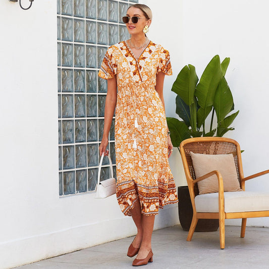 Surplice Neck Floral Boho Dress