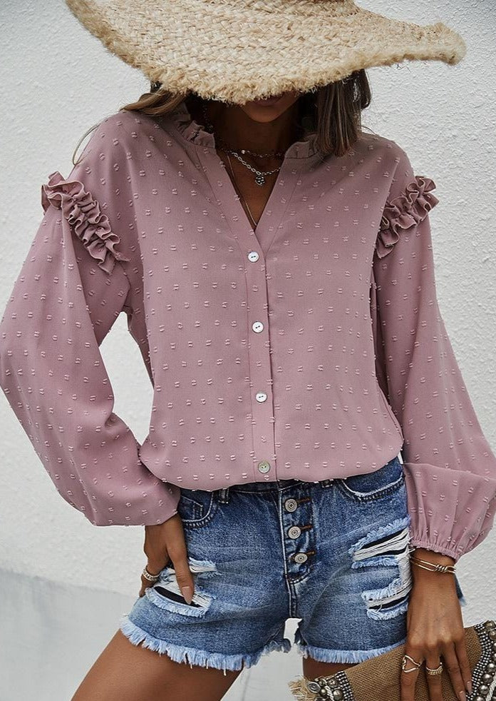 Ruffle Detail Button Down Blouse