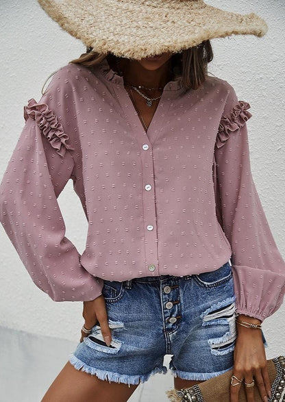 Ruffle Detail Button Down Blouse