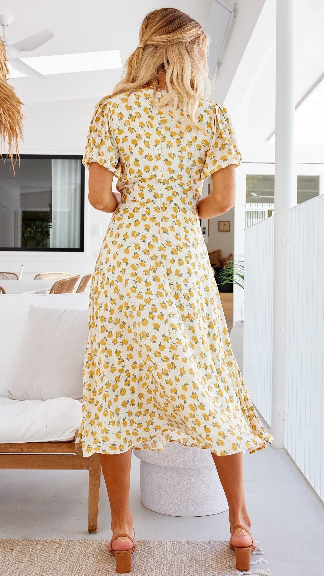 Yellow floral best sale midi dress