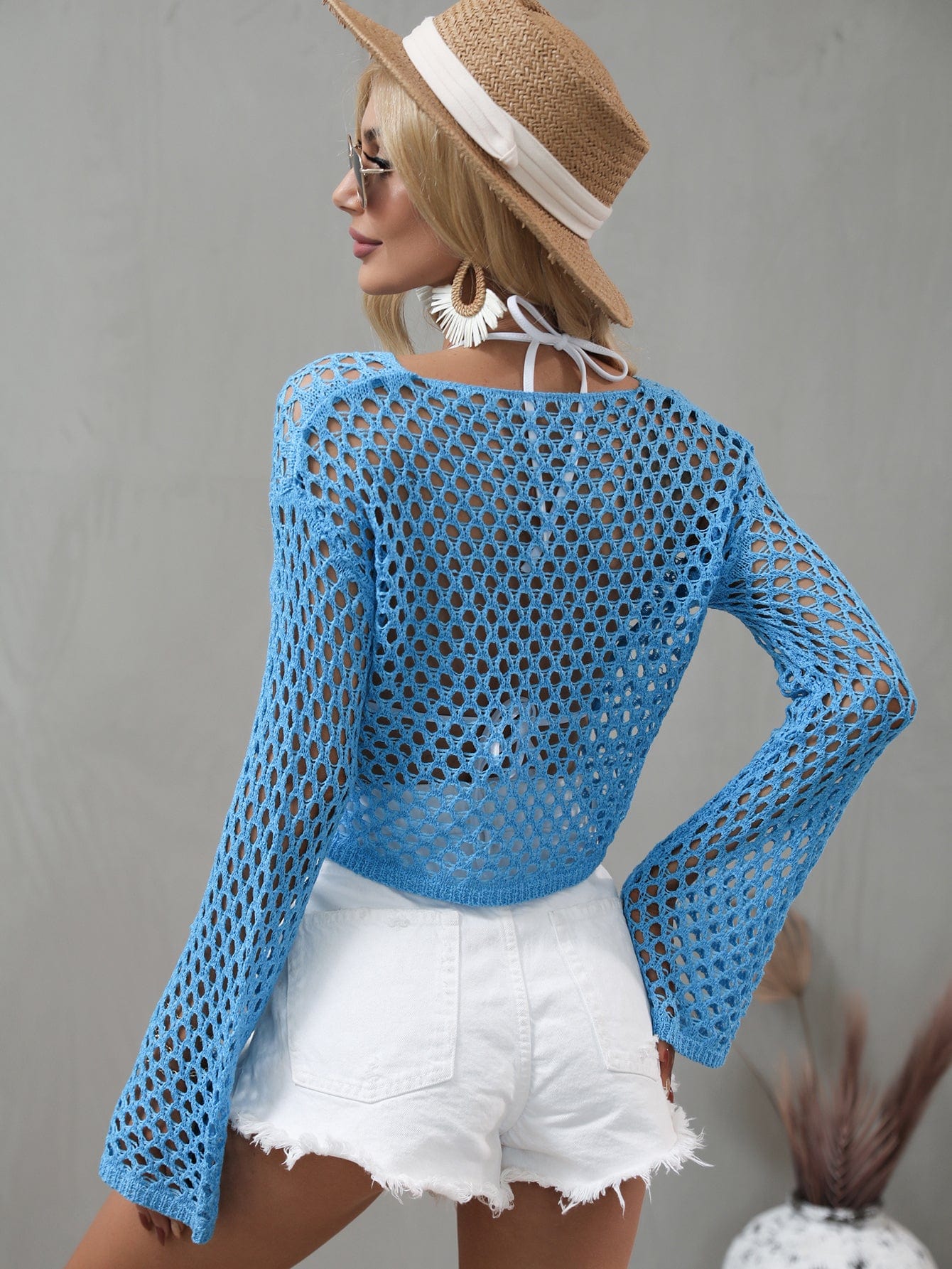 Top corto de red de crochet 