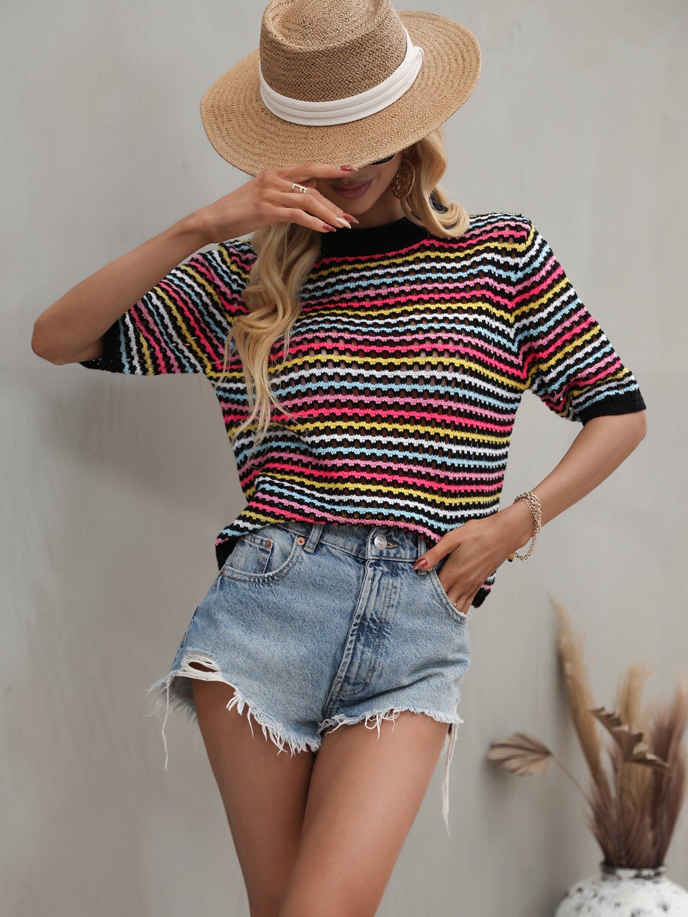 Blusa de punto con ojales multicolor 