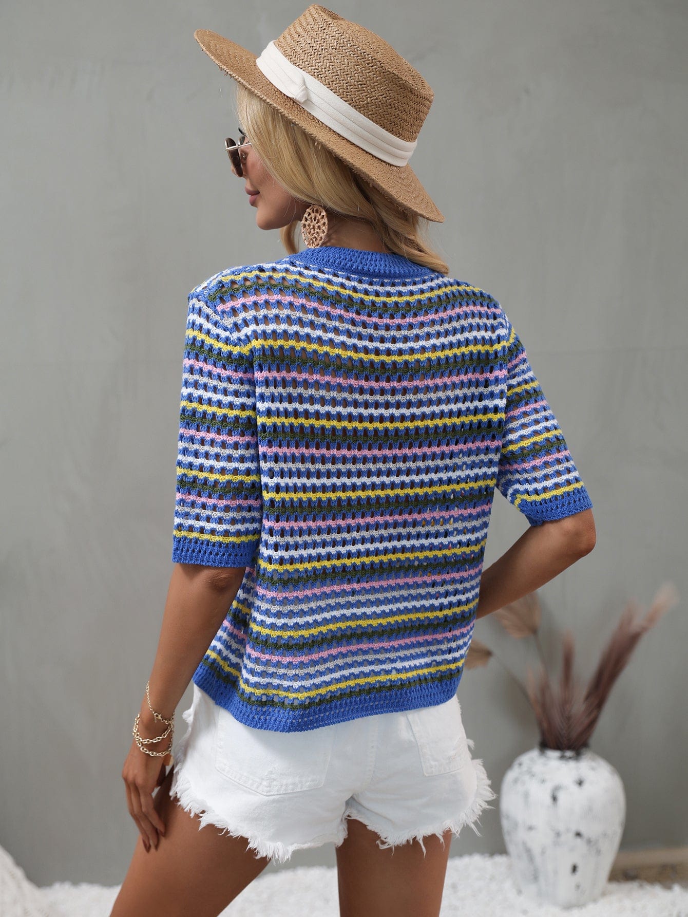 Blusa de punto con ojales multicolor 