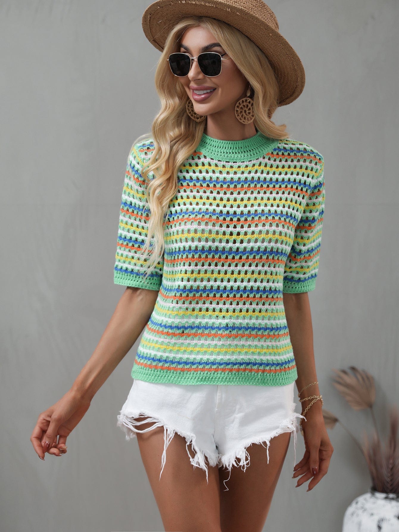 Blusa de punto con ojales multicolor 