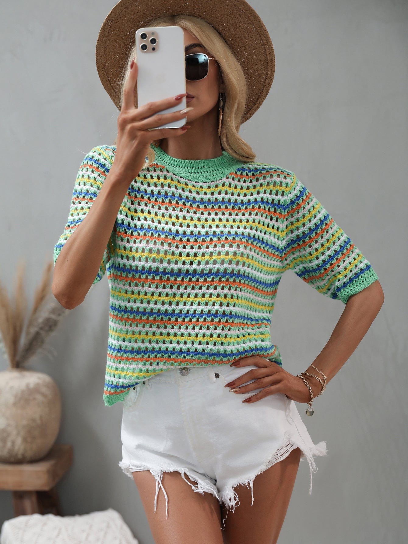 Blusa de punto con ojales multicolor 