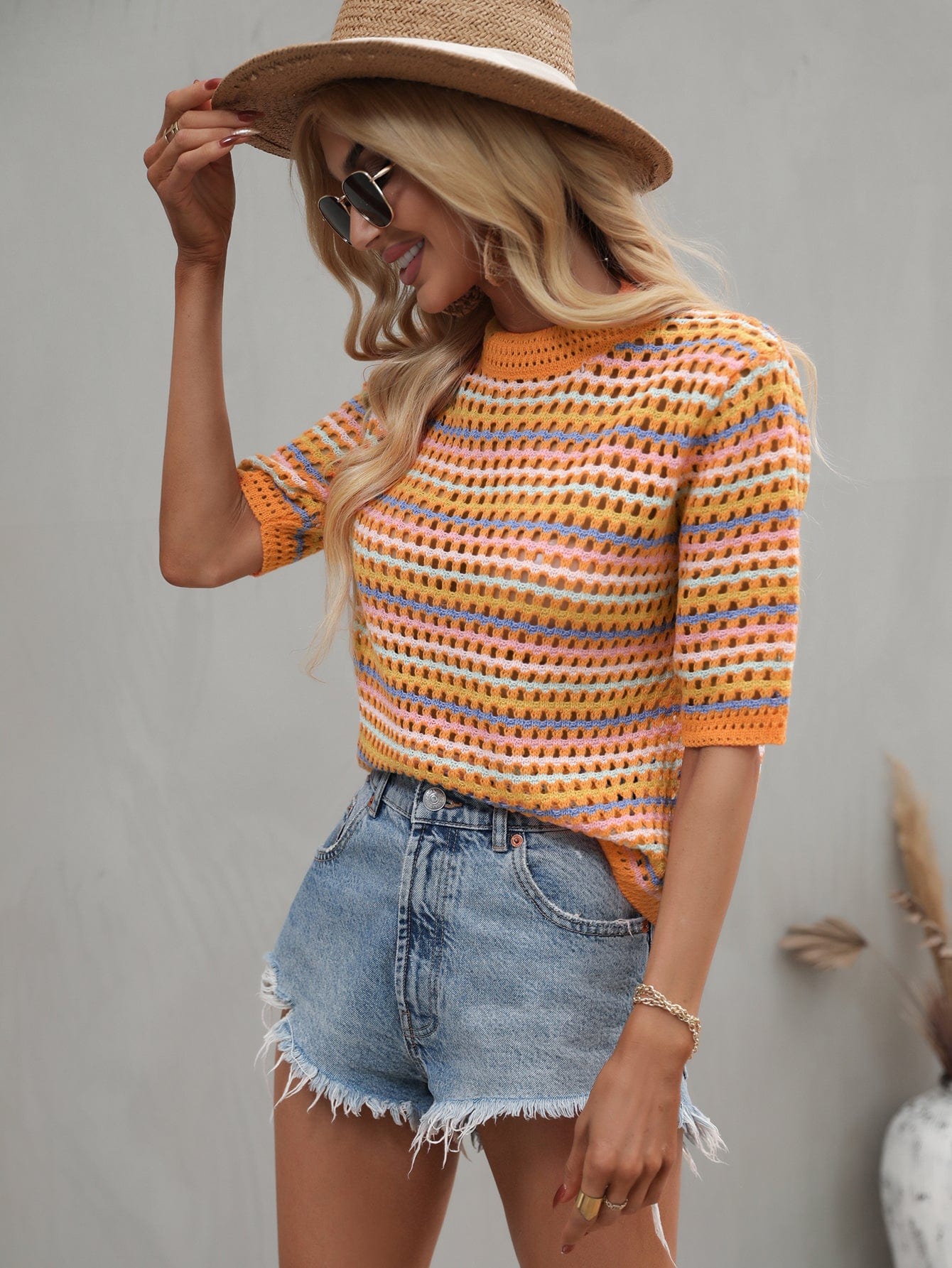 Blusa de punto con ojales multicolor 