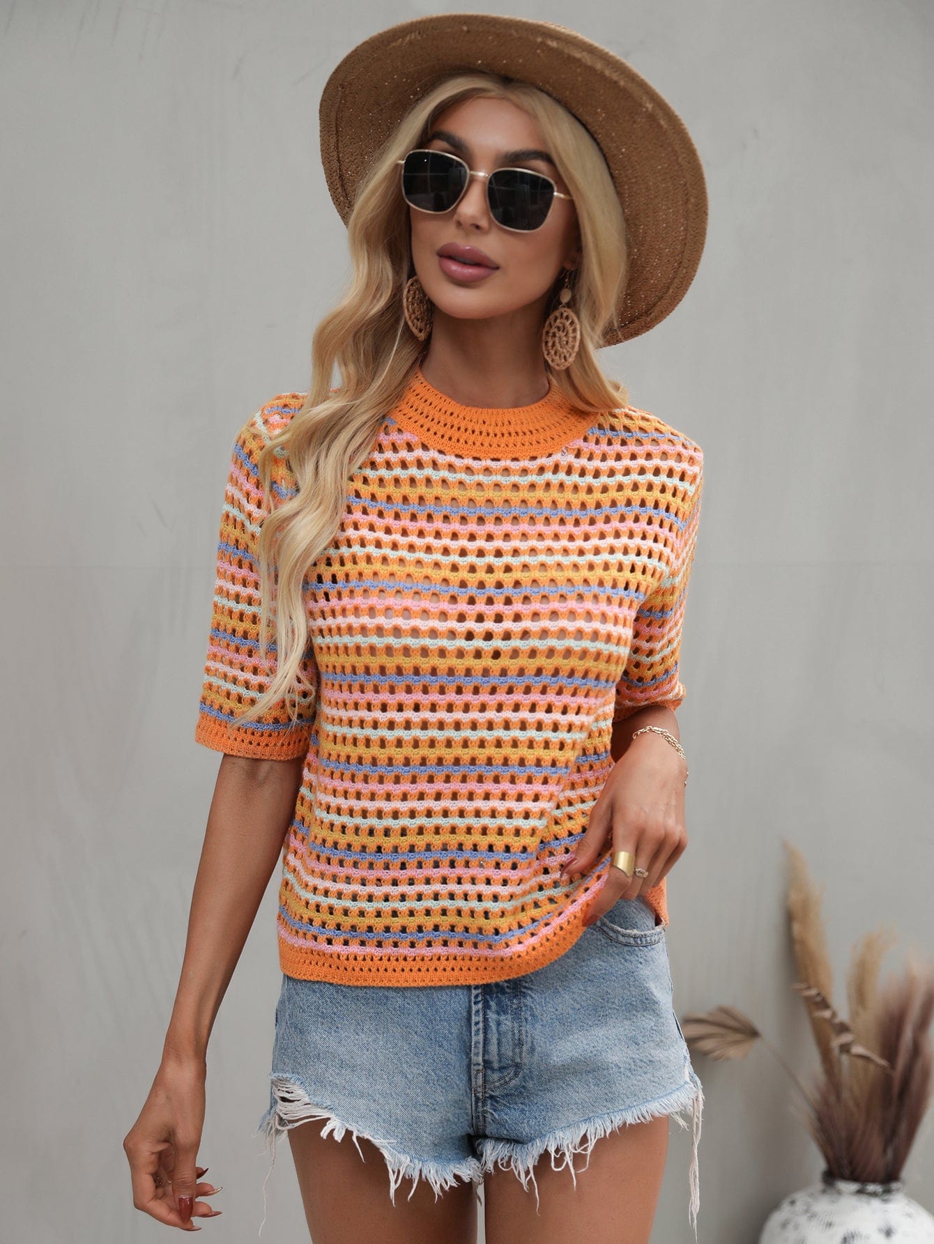 Blusa de punto con ojales multicolor 