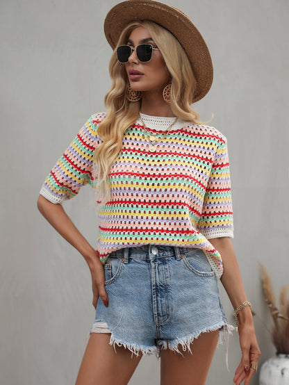 Blusa de punto con ojales multicolor 