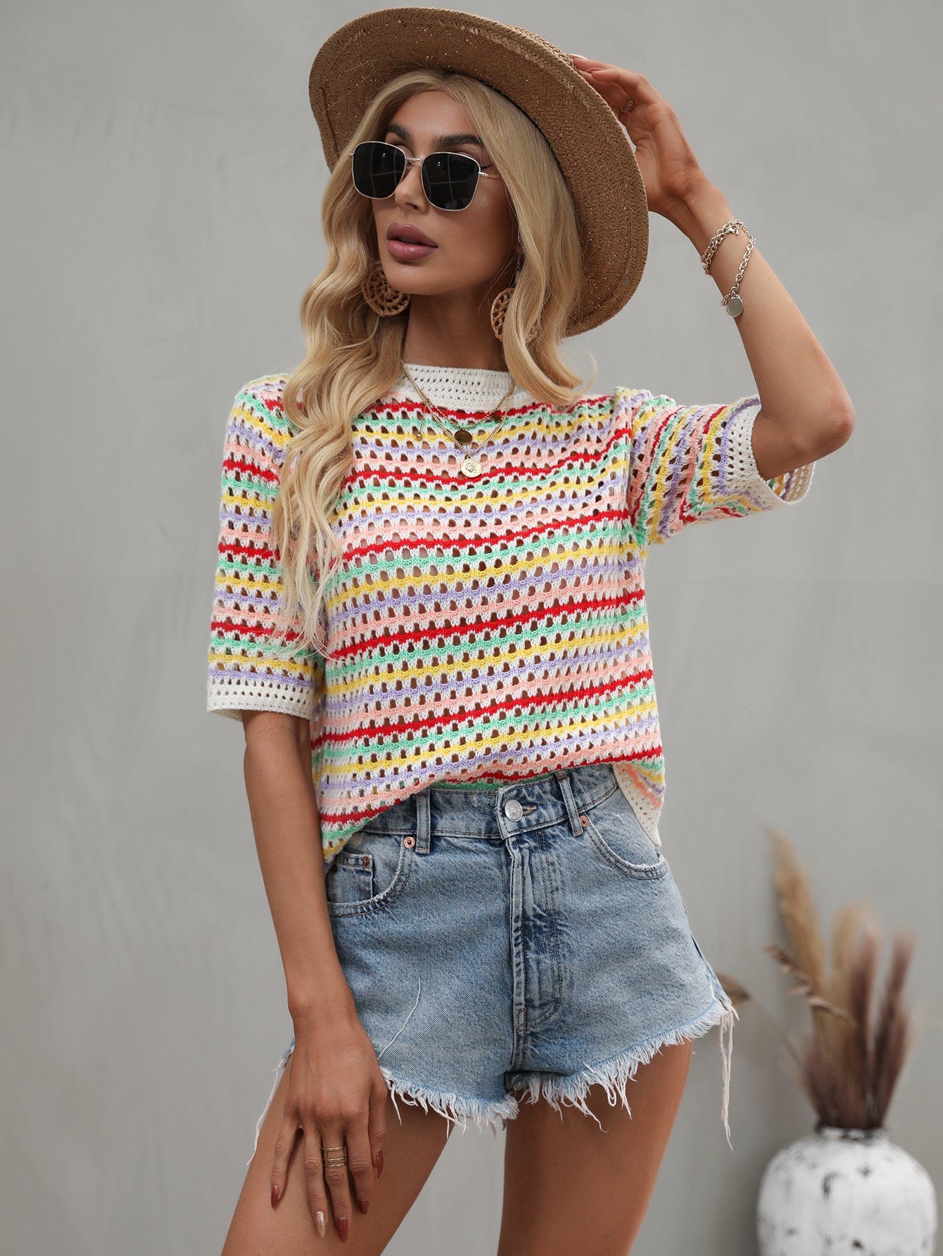 Blusa de punto con ojales multicolor 